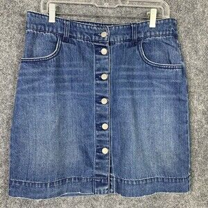 H&M Denim Pencil Skirt Women 12 Button Front Above Knee